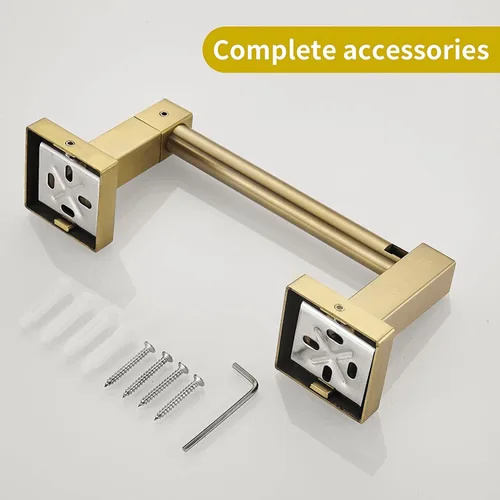 Miniatura 5 de BATHSIR Soporte de papel higiénico - Montado en la pared, oro cepillado, cuadrado giratorio de doble poste, soporte de aluminio para baño