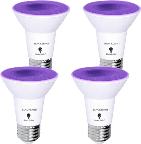 Bluex Bombillas 4 unidades PAR20 LED de luz negra, 10 W (equivalente a 100 W) E26, nivel de foco de luz negra 385-400 nm, para pintura corporal,