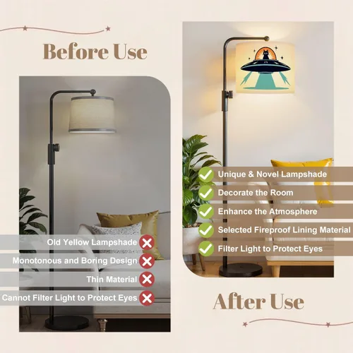 Miniatura 5 de Drum Lampshade Mid Century Black Cat Starry Lights Retro Style Medium Lamp Shade Replacement Linen Fabric Lampshades for Bedside Table Lamp Floor