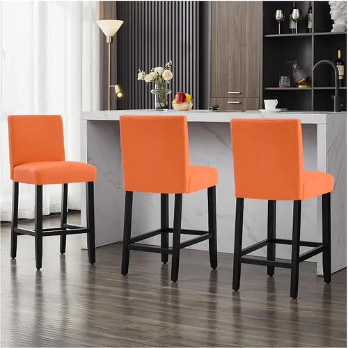 Miniatura 10 de Juego de 3 taburetes de bar de piel sintética de 26 pulgadas, modernas sillas de bar tapizadas de altura de barra, taburetes de bar con patas