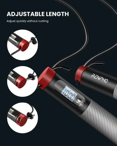 Miniatura 4 de RENPHO Cordless Jump Rope, Weighted Jump Rope with Counter, Jump Ropes for Fitness, Smart Skipping Rope for Crossfit b-Gris