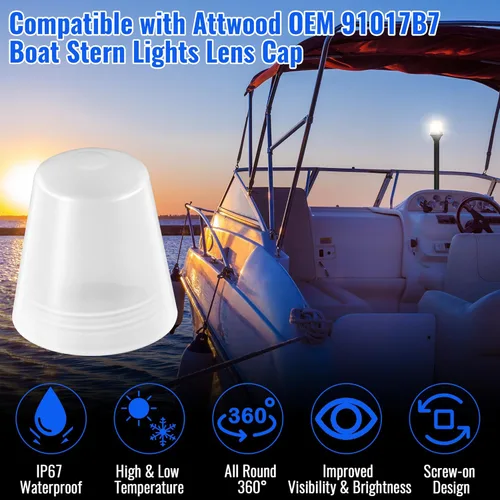 Miniatura 2 de Saillong Replacement Boat Stern Light Cover Lens Cap Compatible with Attwood Boat Anchor 91017B7 Frosted Globe Screw On All Round Navigation Light