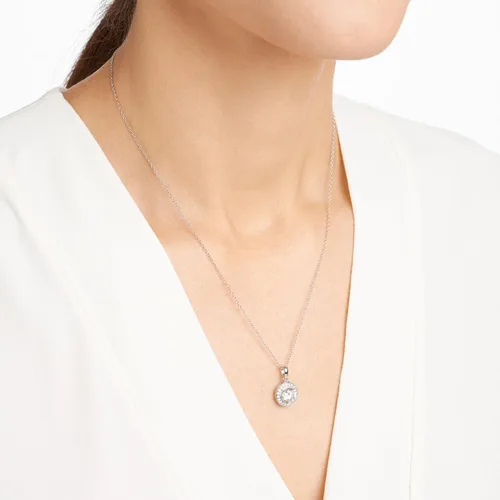 Miniatura 4 de Conjunto de joyas, plata esterlina, corte circular, zirconia cúbica, aretes con borde y collar con dije, 18 pulgadas.