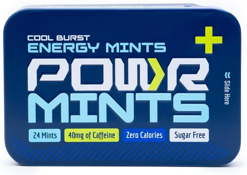 POWR Mentas energéticas – 24 mentas, 40 mg de cafeína por menta, sin azúcar, cero calorías, sin aspartamo – Pre-entrenamiento, ciclismo, correr,