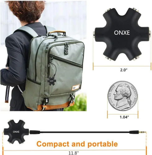 Miniatura 3 de ONXE - Divisor de auriculares múltiples, adaptador de audio de 0.138 in, convertidor de auriculares de 5 vías, conector auxiliar de 1 macho a cable