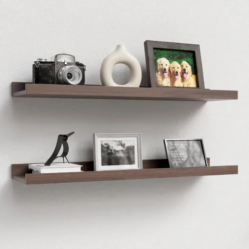 Miniatura 20 de Boswillon Juego de 2 estantes flotantes montados en la pared, modernos estantes de pared negros para almacenamiento con labio, estante de repisa