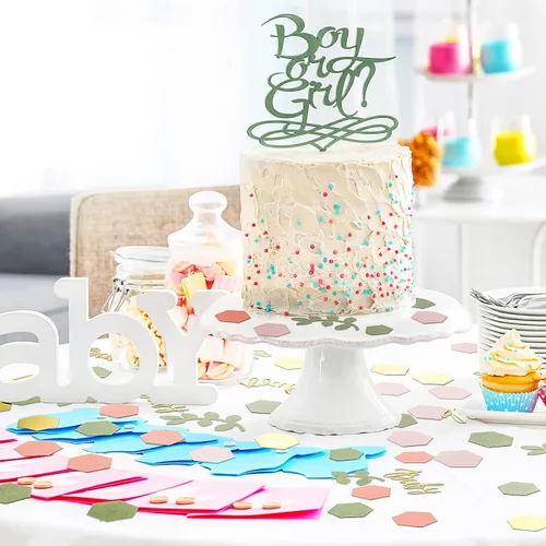 Miniatura 6 de 220 piezas de decoración de mesa de confeti para baby shower con eucalipto verde salvia dorado papel neutro de confeti disperso forma hexagonal