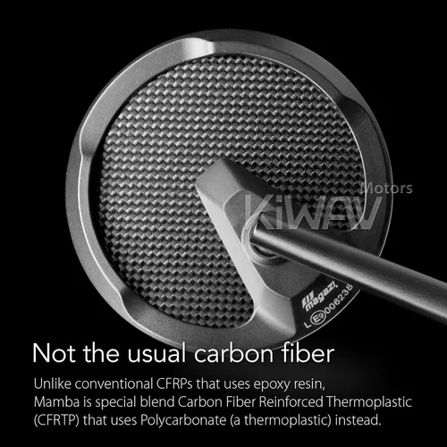 Miniatura 6 de KiWAV Aftermarket - Espejos retrovisores laterales redondos Mamba real fibra de carbono negro convexo ajustable M8 0.315 in 1.25 adaptadores de paso