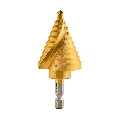 Miniatura 27 de NEIKO 10602A Step Drill Bit, 13 Steps 1/8" to 1/2" Spiral High Speed Steel, Titanium Nitride Coated, 1/4" Quick Change Step Bits for Steel, Metal