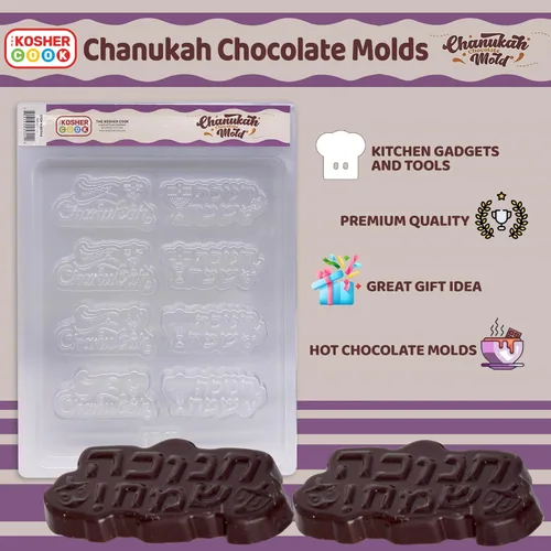 Miniatura 2 de The Kosher Cook Moldes de chocolate de Hanukkah, feliz Janucá formó moldes plásticos para el chocolate