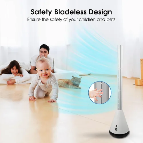 Miniatura 4 de Ventilador de torre sin aspas con control remoto, ventilador de circulación de aire oscilante de 80°, 9 velocidades, temporizador de 8 horas