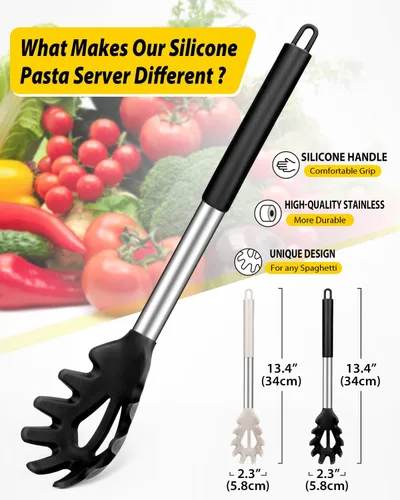 Miniatura 2 de Paquete de 2 tenedores de silicona para pasta, servidor de cuchara de fideos resistente al calor, colador de espagueti sin BPA, las mejores