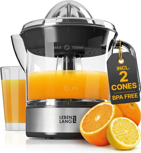 Miniatura 7 de LEBENLANG Exprimidor de cítricos eléctrico con alto rendimiento de jugo Exprimidor de jugo de naranja 200W + 2 conos Exprimidor de limones