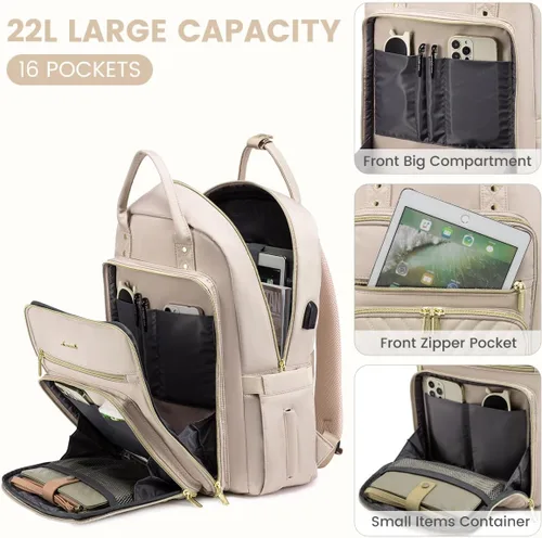 Miniatura 3 de LOVEVOOK Mochila para laptop para mujer, mochila de trabajo de moda con puerto USB, mochilas impermeables para el trabajo., Color blanco