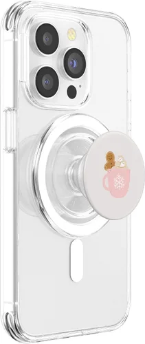 Miniatura 3 de Festive Sip - Taza de copo de nieve rosa con diseño de pan de jengibre Joy PopSockets MagSafe PopGrip para iPhone