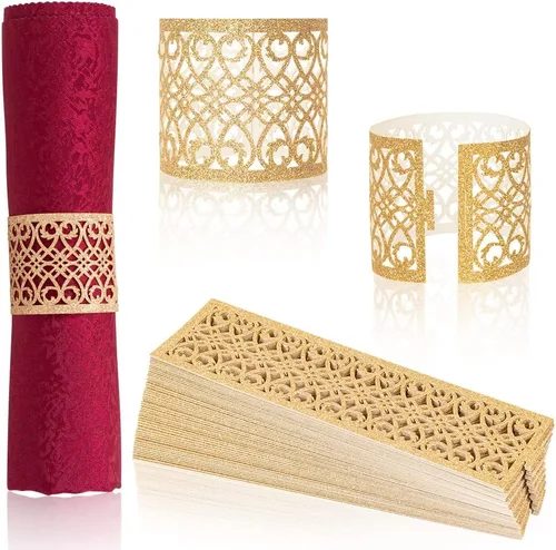 Miniatura 8 de 100 servilleteros de papel brillante, servilleteros desechables para servilletas para boda, fiesta, cena, decoración de mesa (dorado)