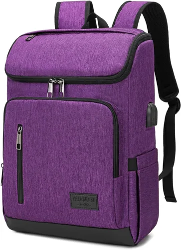 Miniatura 8 de YALUNDISI - Mochila vintage con puerto de carga USB para mujeres y hombres para laptop y viajes, Negro, 15,6 pulg.