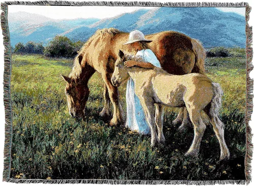 Miniatura 4 de Pure Country Weavers Manta con diseño de hermosas rubias de Robert Duncan, regalo para los amantes de los caballos, manta occidental tejida