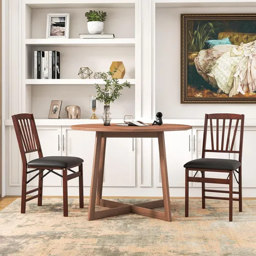Miniatura 2 de GOFLAME Juego de 2 sillas plegables de comedor, sillas plegables con asiento acolchado de PVC y respaldo alto, sillas de comedor de madera, paquete