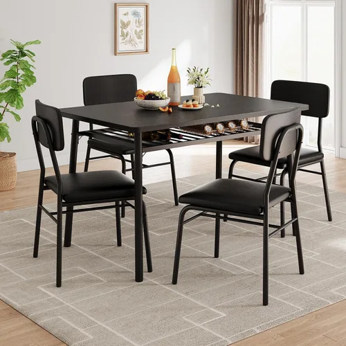 Miniatura 12 de IDEALHOUSE Juego de mesa de comedor de 3 piezas para 2 con estante de almacenamiento, mesa de cocina de madera con juego de 2 sillas tapizadas