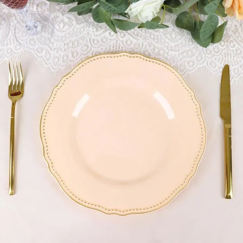 Miniatura 17 de Efavormart - Paquete de 10 platos llanos de plástico con borde festoneado negro/dorado de 9 pulgadas, platos desechables para fiestas de bodas
