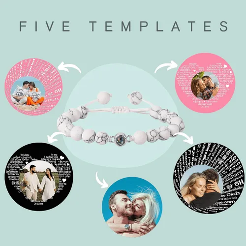 Miniatura 6 de EMIRISTIC Pulsera de fotos personalizada, pulsera de cadena cubana de piedra natural con imagen personalizada, regalo para cualquier día especial