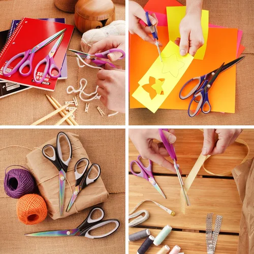 Miniatura 12 de BambooMN Juego de tijeras de titanio Softgrip para costura, arte, manualidades, oficina, 1 juego de 3 unidades, rojo con incrustaciones negras 3