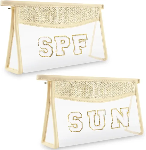 Miniatura 13 de Bolsa de maquillaje transparente bohemia con cremallera para cosméticos, bolsa de aseo transparente, bolsa de aseo de viaje, pequeña bolsa de letras