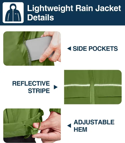 Miniatura 62 de SWISSWELL Chaqueta impermeable para hombre, rompevientos, ligera con capucha para uso diario casual
