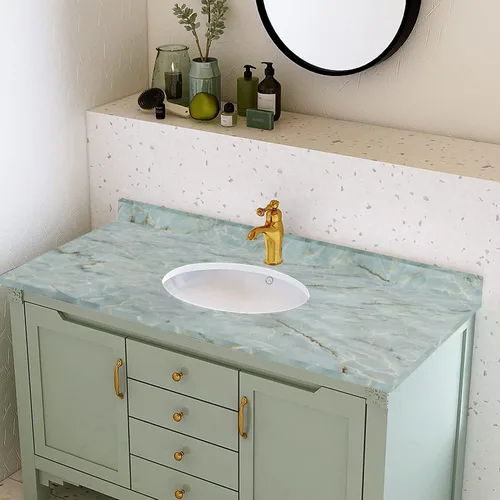 Miniatura 6 de Yancorp Papel de contacto verde y blanco de 16"x120", papel tapiz removible, despegar y pegar para encimeras, baño, impermeable, papel tapiz