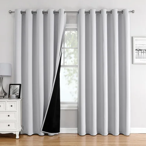 Miniatura 14 de ChrisDowa - Cortinas 100% opacas, para dormitorio, con forro negro, 2 capas gruesas, aislamiento térmico y ojales, 63 pulgadas de largo, juego de 2