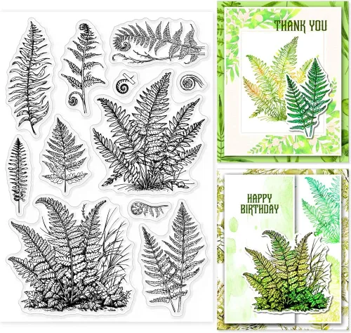 GLOBLELAND Sellos transparentes de silicona con hojas de helechos, plantas, sellos transparentes para hacer tarjetas, manualidades, álbumes de