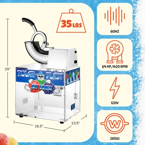 Miniatura 2 de Máquina de conos de nieve Polar Blast - Fabricante de hielo triturado acrílico, tritura hasta 500 libras de hielo por hora para fiestas, eventos