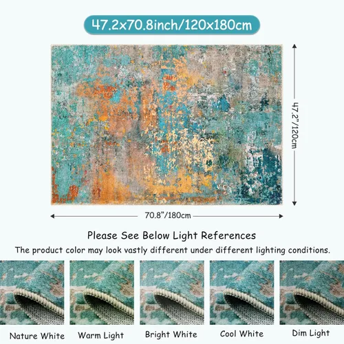 Miniatura 2 de Lahome Alfombra de Área Abstracta Moderna - 4x6 pies Alfombra Colorida para Dormitorio Alfombras Suaves Lavables para Sala de Estar Comedor 2-Rosado