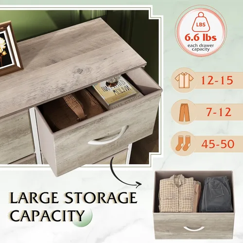 Miniatura 5 de WLIVE Cómoda de tela para dormitorio, cómoda alta con 8 cajones, torre de almacenamiento con contenedores de tela, cómodas dobles, cajonera