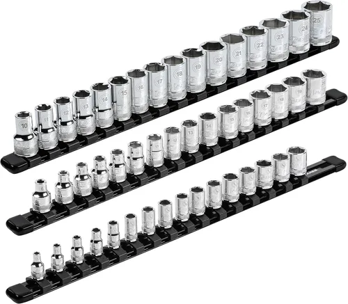 Miniatura 16 de ARES 70204 - Organizador de enchufes de aluminio de 3 piezas, rieles de enchufe de 1/4 pulgadas, 3/8 pulgadas y 1/2 pulgadas con capacidad para 48