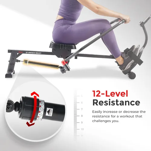 Miniatura 6 de Sunny Health & Fitness Smart Compact 360° Full-Motion Rower, Low-Impact Full-Body Workout Rowing Workout Machine, Wide Motion Range & Space-Saving