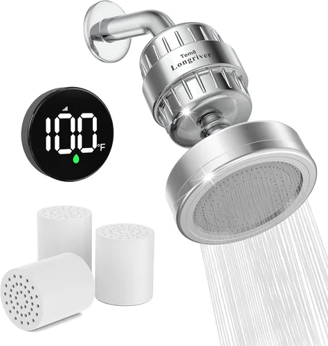 Miniatura 9 de Tem8(R7Pro) Accesorio de filtro de ducha de baño con pantalla de temperatura inalámbrica Purificador de agua dura 99.99% elimina cloro y metales