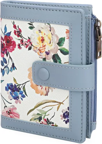 Miniatura 17 de GOIACII - Cartera pequeña para mujer con bloqueo RFID, piel auténtica, compacta, de dos pliegues, con soporte para tarjetas y bolsillo