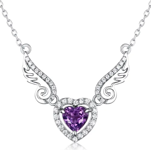 HXZZ Fine Jewelry - Collar con colgante de plata de ley 925, piedra preciosa natural, topacio azul suizo, amatista, peridoto, amor, corazón, alas de
