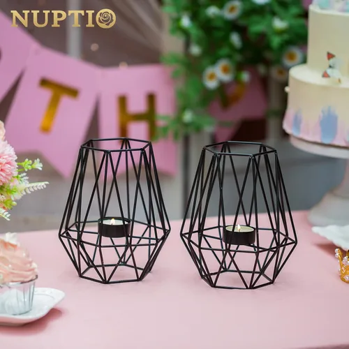 Miniatura 3 de Nuptio 2 portavelas negro para sala de estar, soporte geométrico hexagonal para velas de té, decoración de mesa de boda, portavelas votivo