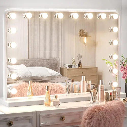 Miniatura 15 de Keonjinn Espejo de tocador Hollywood con luces y altavoz Bluetooth, 15 bombillas reemplazables, espejo de maquillaje con 2 bombillas de repuesto, 3
