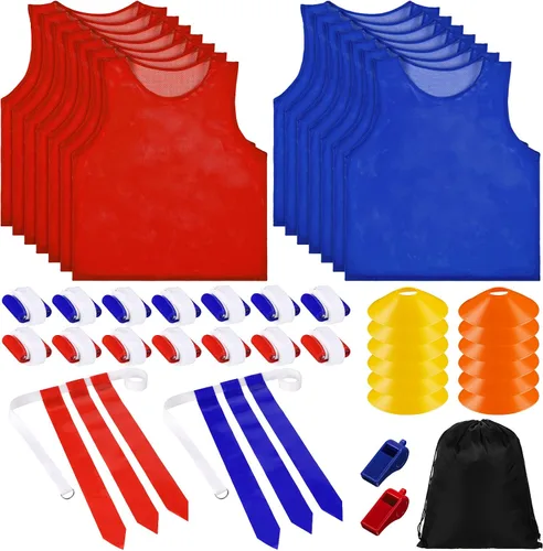 Sratte Set de fútbol de bandera para 14 jugadores, 14 banderas de fútbol de malla de nailon, 14 cinturones ajustables, 12 conos para entrenamiento,