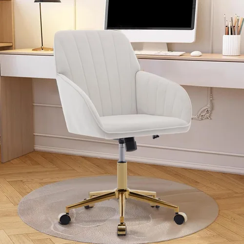 Miniatura 14 de Beige Small Office Chair, Chenille Cute Swivel Vanity Makeup Desk Chair with Wheels for Teens Women Girls, Comfy Adjustable Computer Chairs for