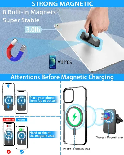 Miniatura 4 de Cargador de coche inalámbrico magnético de 15 W para iPhone 16/15/14/13/12 Pro Max/Mag-Safe, soporte de carga rápida Qi, soporte de teléfono