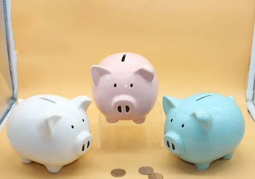 Miniatura 4 de Divertida alcancía de cerdo para ahorrar dinero, banco de cerámica personalizado para niños, niñas, niños, adolescentes, adultos, decoración de Azul