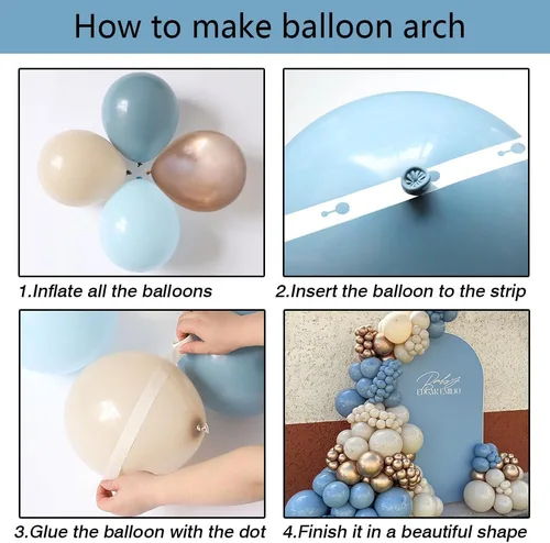 Miniatura 3 de Kit de Arco de Guirnalda de Globos Baby in Bloom, 150 Piezas de Globos de Látex Azul Bebé Polvoriento Blanco Arena Champán Dorado para Baby Shower