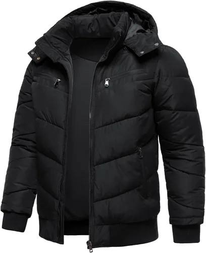 Miniatura 3 de HOOD CREW Abrigos de invierno para hombre, parka acolchada y a prueba de viento, chaquetas de plumón cálidas con capucha extraíble