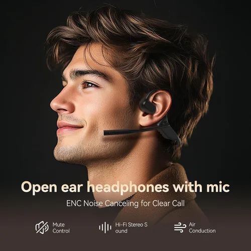 Miniatura 9 de CXK Auriculares de oreja abierta con micrófono, auriculares inalámbricos con cancelación de ruido AI, Bluetooth 5.3, auriculares Bluetooth