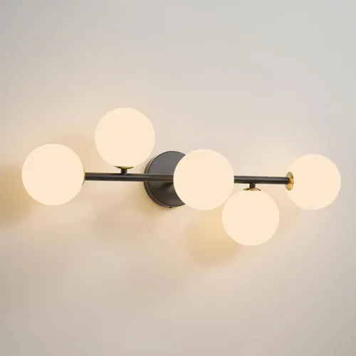 Miniatura 13 de Luminarias de Espejo de Tocador de Baño: Aplique de Pared de Baño Regulable de 5 Luces - Luces de Tocador de Latón Dorado con Pantalla de Vidrio